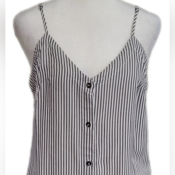 NWT 7 For All Mankind Spaghetti Strap Button Front Gray Striped Midi Dress $168 - Picture 8 of 11